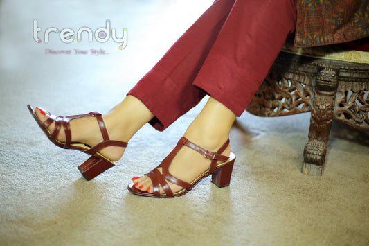 Leather Heeled Sandal Design ZA019